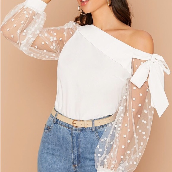Tops - CHARLIZE Polka Dot sheer sleeve blouse